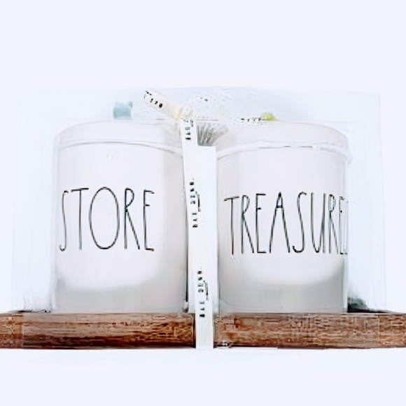 NEW Rae Dunn STORE and TREASURE Jars on Wooden Tray - Picture 3 of 6